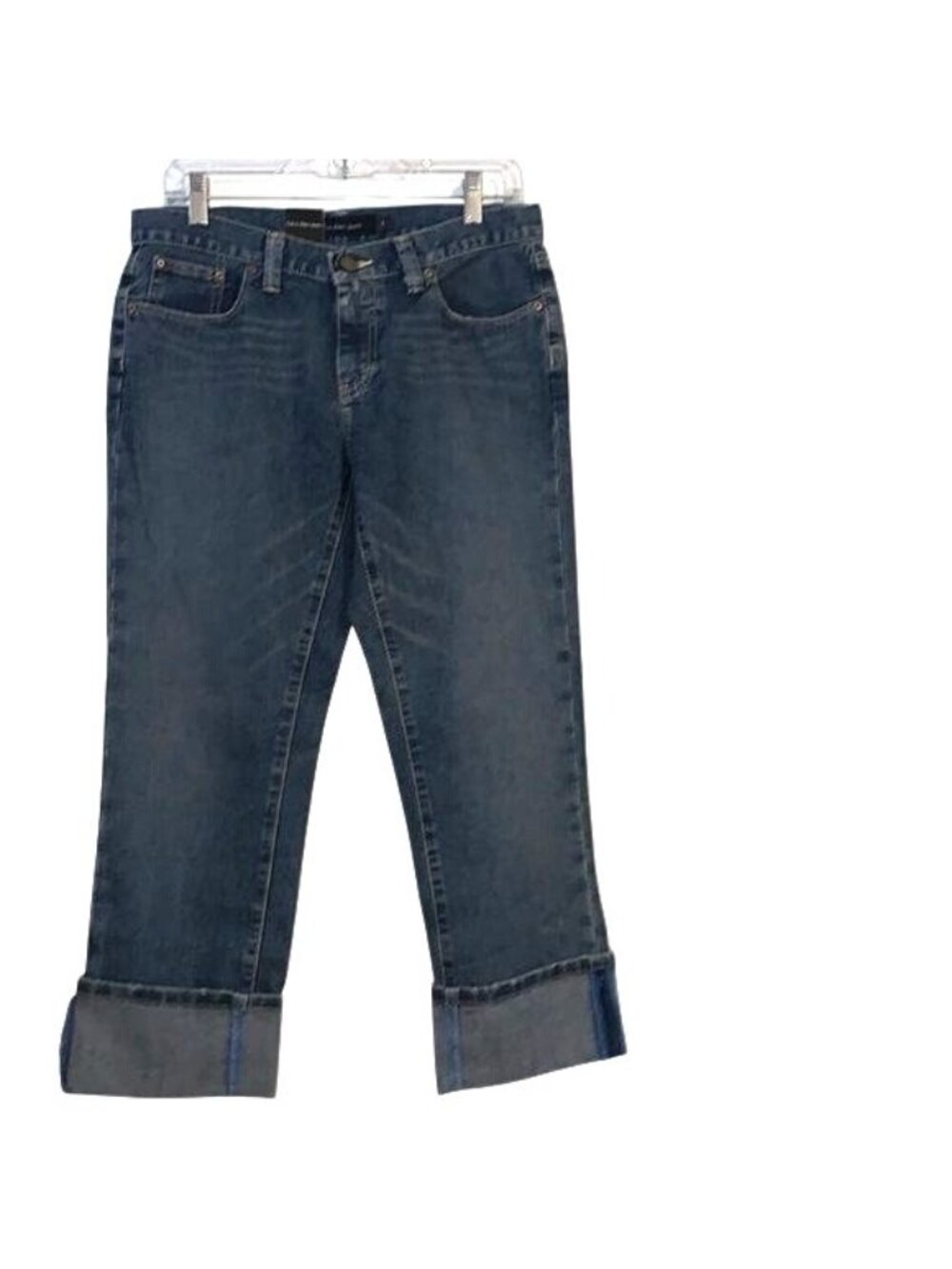 Calvin Klein Womens Cropped Wide-Leg Jeans Size 8 Dark Wash Denim Cotton Blend